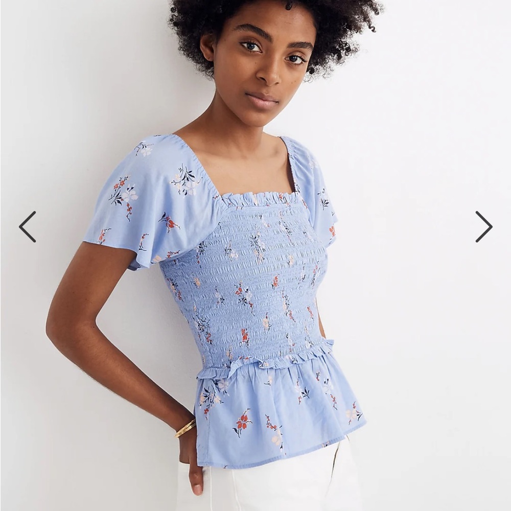 Madewell Smocked Flutter-Sleeve Top in Aloha Floral - Size XXS